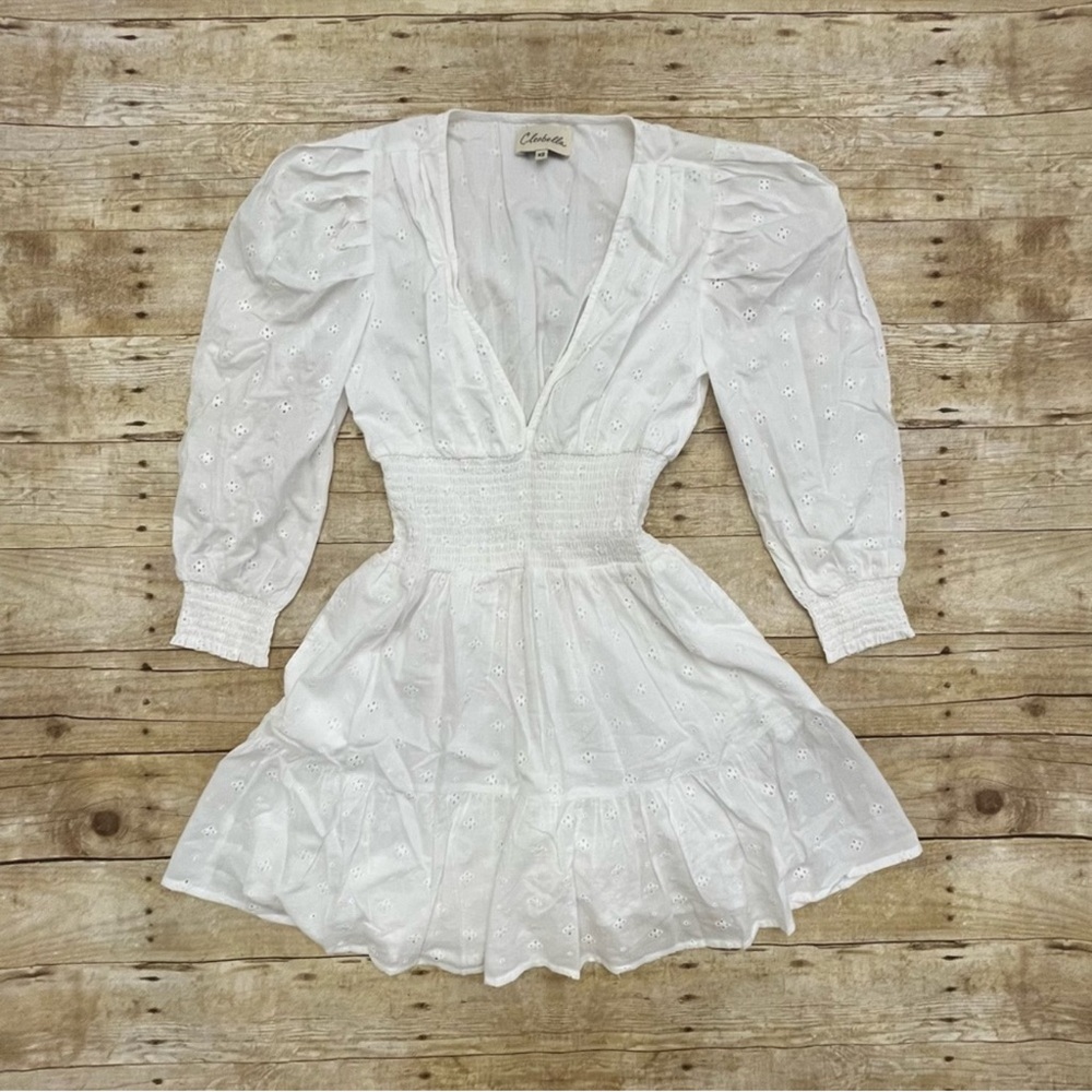 Cleobella Lauryn White Eyelet Mini Dress Puff Sleeve XS